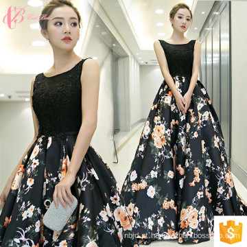 Guangzhou 2017 Mulheres de luxo Long Black Girls Party Dresses Chiffon Maxi Dresses